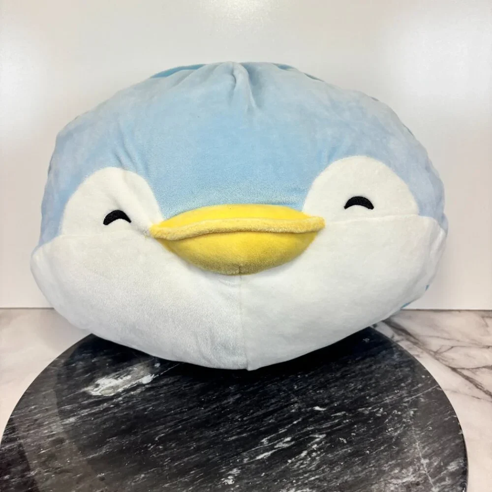 Miniso Ocean Penguin Head Shape Pillow Plush Stuffed Animal Blue 13”